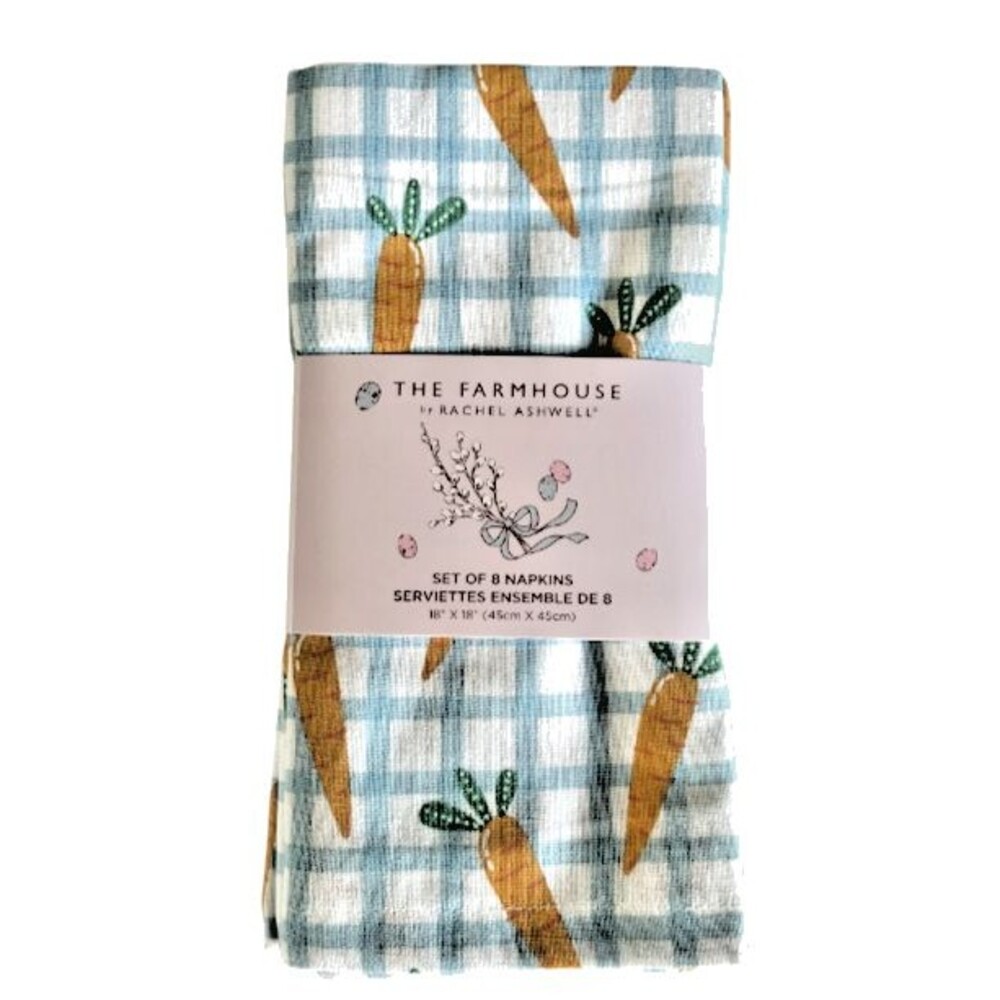 Rachel Ashwell Easter Carrot Napkins Gingham White Blue Country Set Of 8